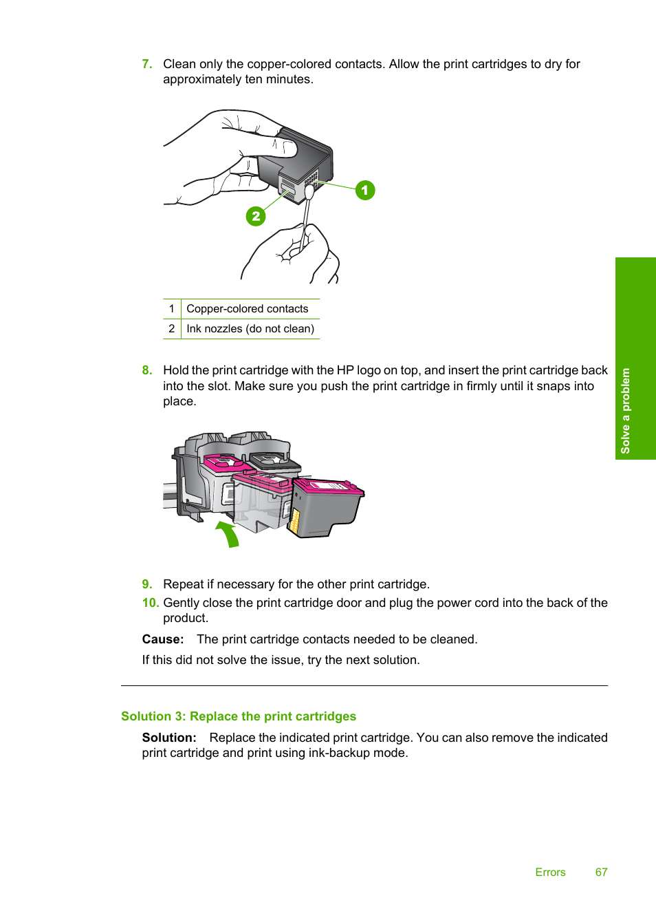 Solution 3: replace the print cartridges | HP Deskjet D2680 Printer User Manual | Page 69 / 88