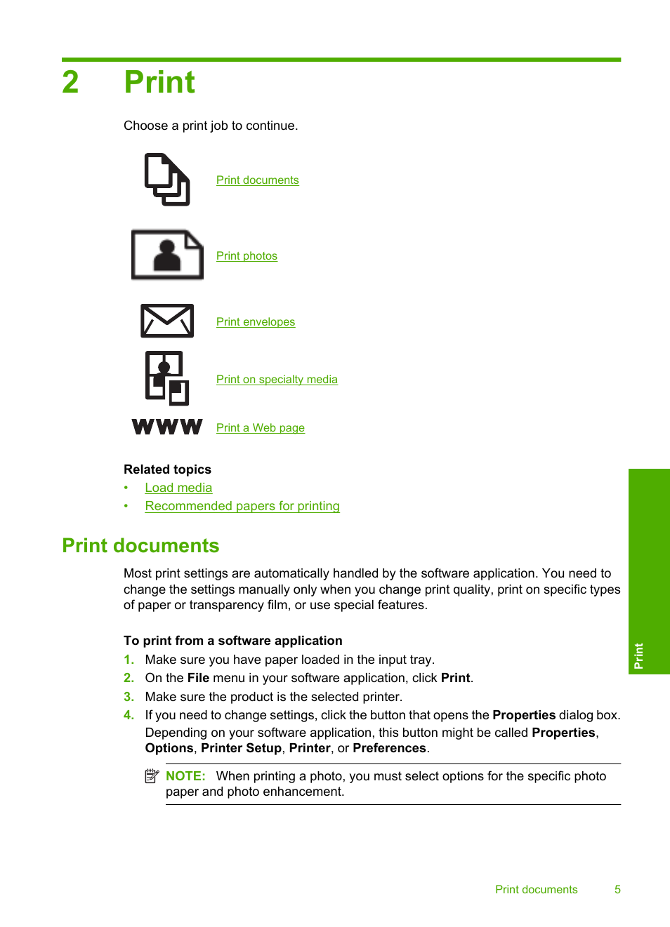 Print, Print documents, 2 print | 2print | HP Deskjet D2680 Printer User Manual | Page 7 / 88