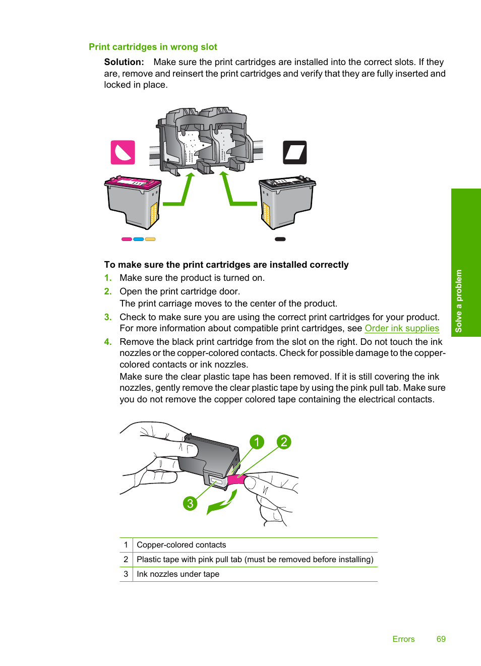 Print cartridges in wrong slot | HP Deskjet D2680 Printer User Manual | Page 71 / 88