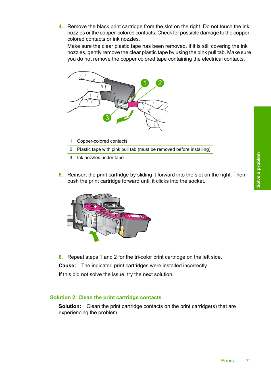 Solution 2: clean the print cartridge contacts | HP Deskjet D2680 Printer User Manual | Page 73 / 88