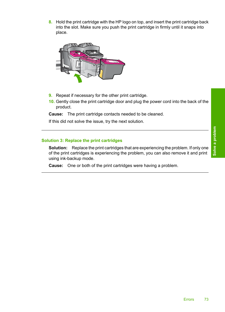 Solution 3: replace the print cartridges | HP Deskjet D2680 Printer User Manual | Page 75 / 88