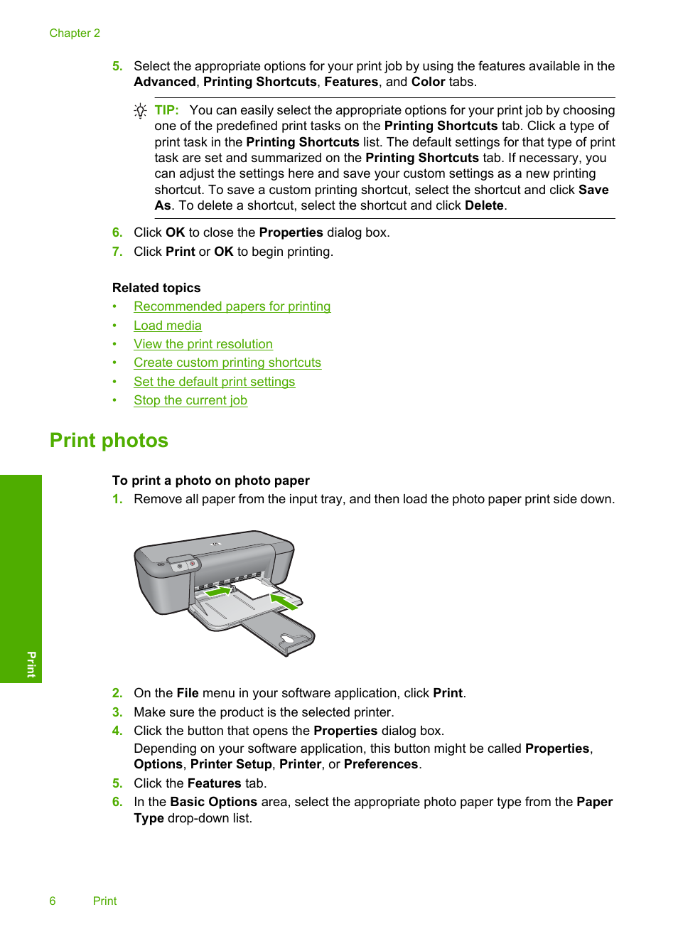 Print photos | HP Deskjet D2680 Printer User Manual | Page 8 / 88