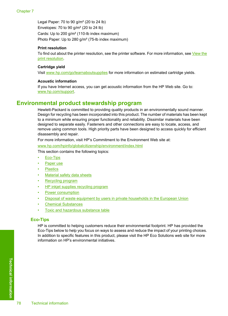 Environmental product stewardship program, Eco-tips | HP Deskjet D2680 Printer User Manual | Page 80 / 88