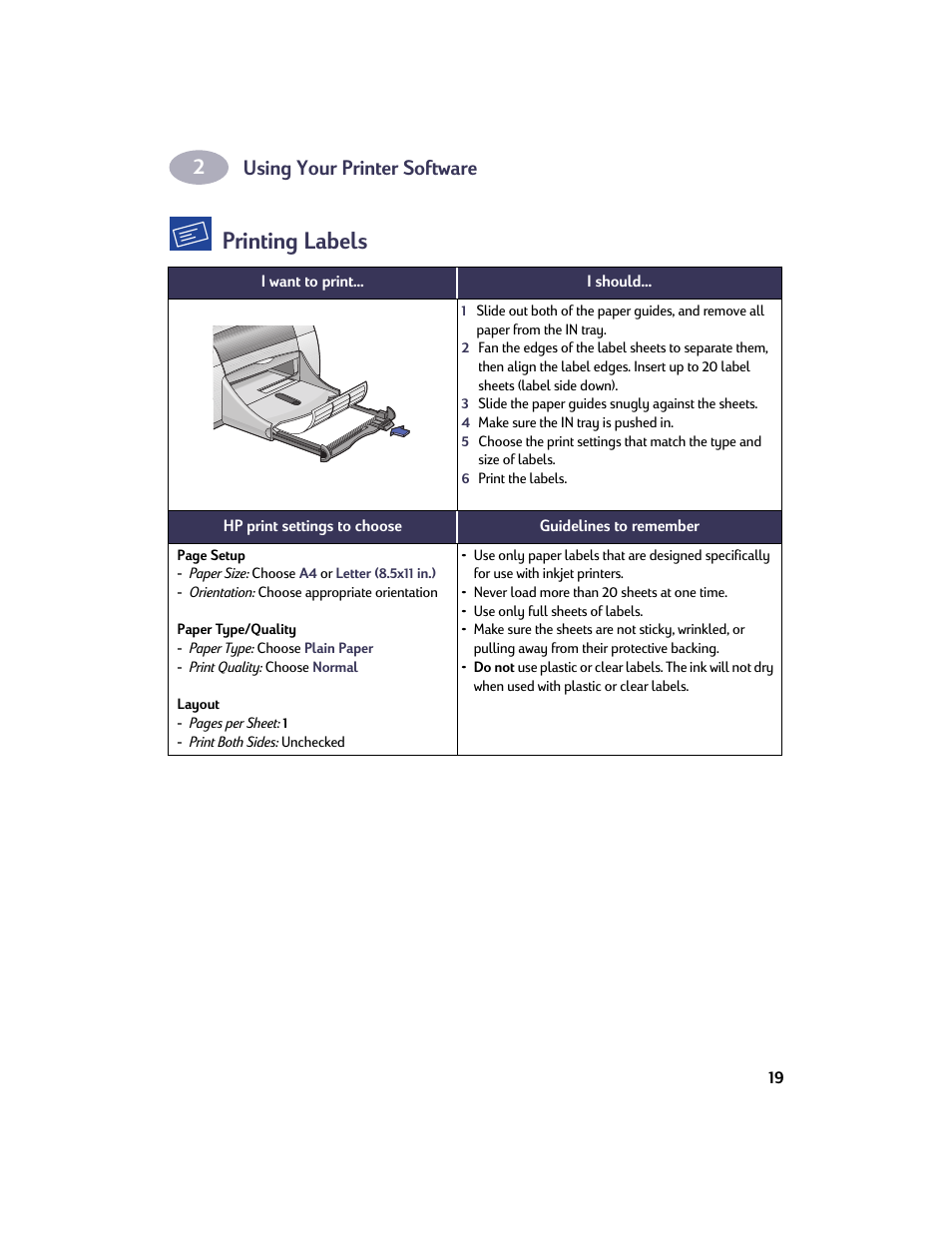 Printing labels, Using your printer software | HP Deskjet 950c Printer User Manual | Page 26 / 73