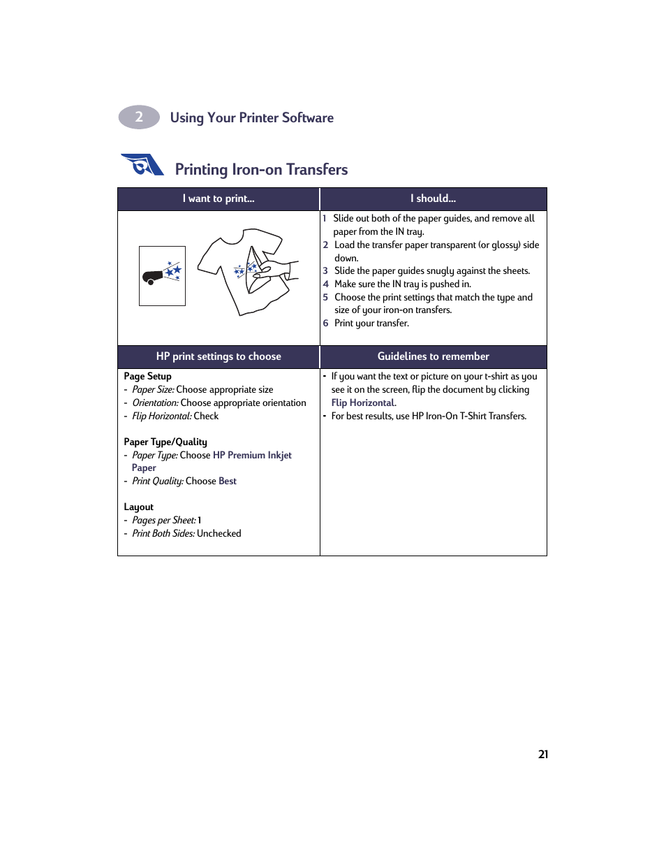 Printing iron-on transfers, Using your printer software | HP Deskjet 950c Printer User Manual | Page 28 / 73