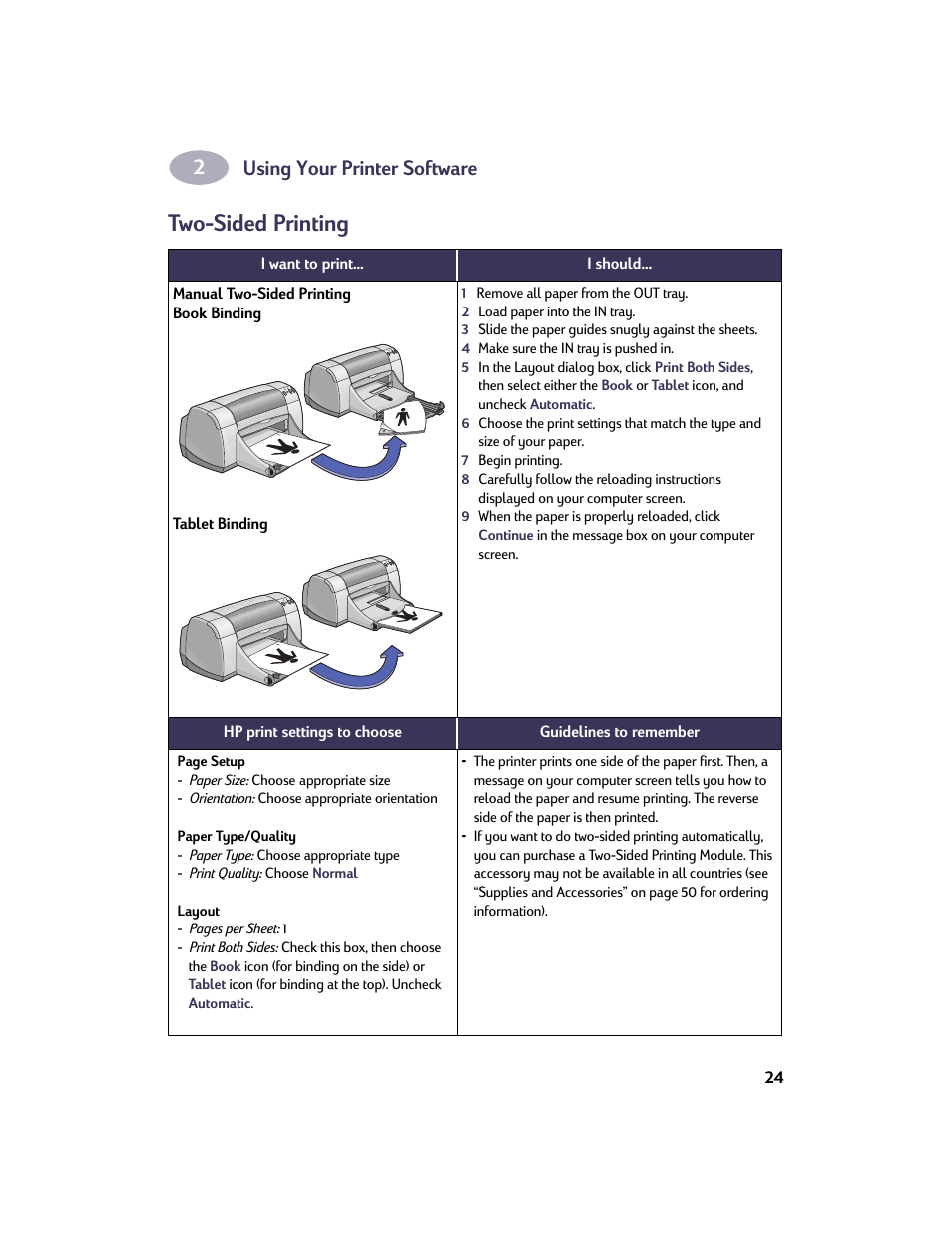 Two-sided printing, Using your printer software | HP Deskjet 950c Printer User Manual | Page 31 / 73