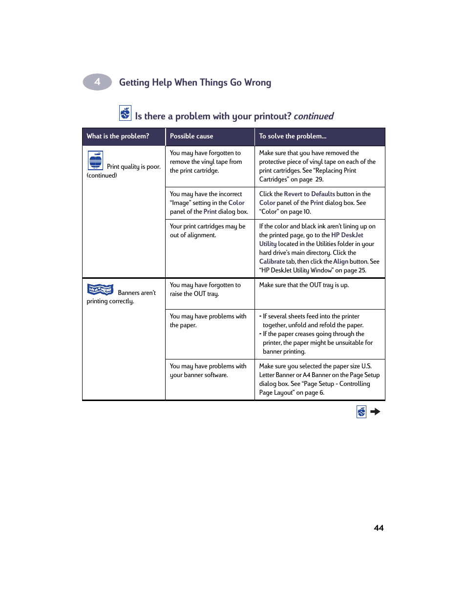 Getting help when things go wrong, Is there a problem with your printout? continued | HP Deskjet 950c Printer User Manual | Page 51 / 73