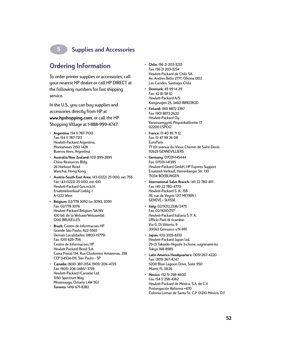 Ordering information, Supplies and accessories | HP Deskjet 950c Printer User Manual | Page 59 / 73