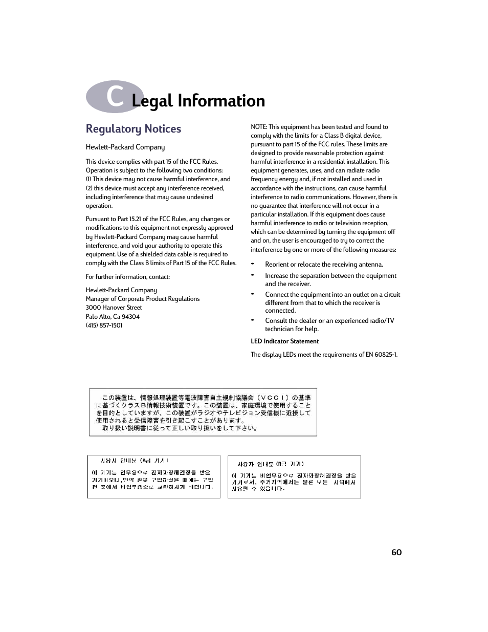 Legal information, Regulatory notices, Appendix c legal information | HP Deskjet 950c Printer User Manual | Page 67 / 73