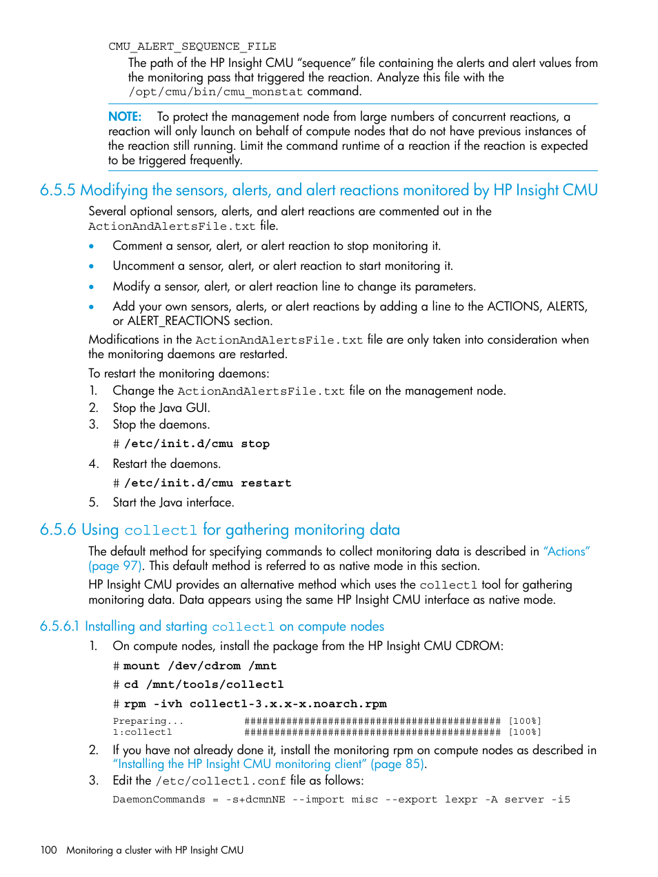 6 using collectl for gathering monitoring data, Installing | HP Insight Cluster Management Utility User Manual | Page 100 / 223