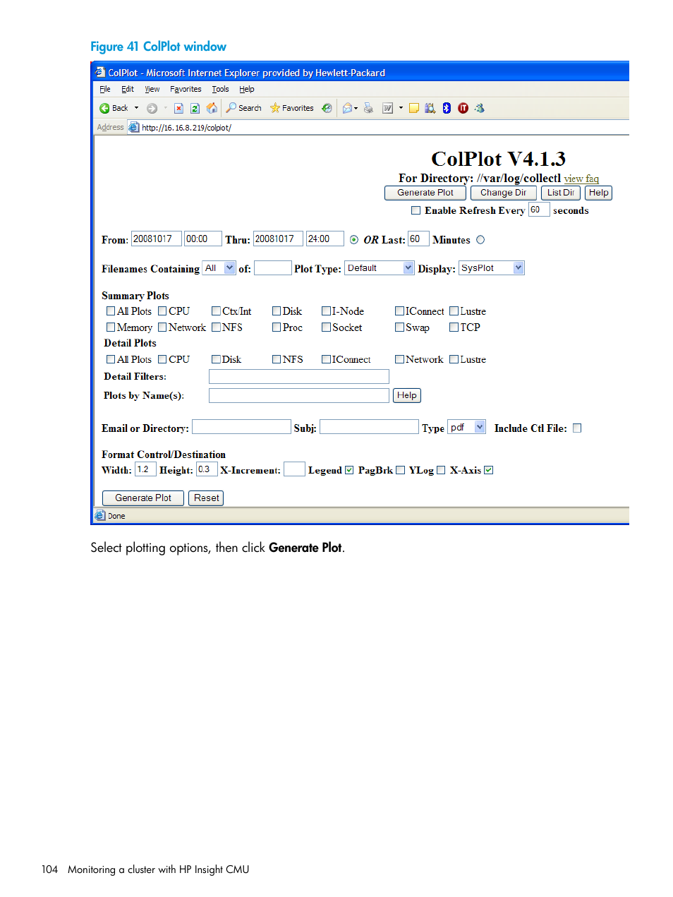 Colplot window | HP Insight Cluster Management Utility User Manual | Page 104 / 223