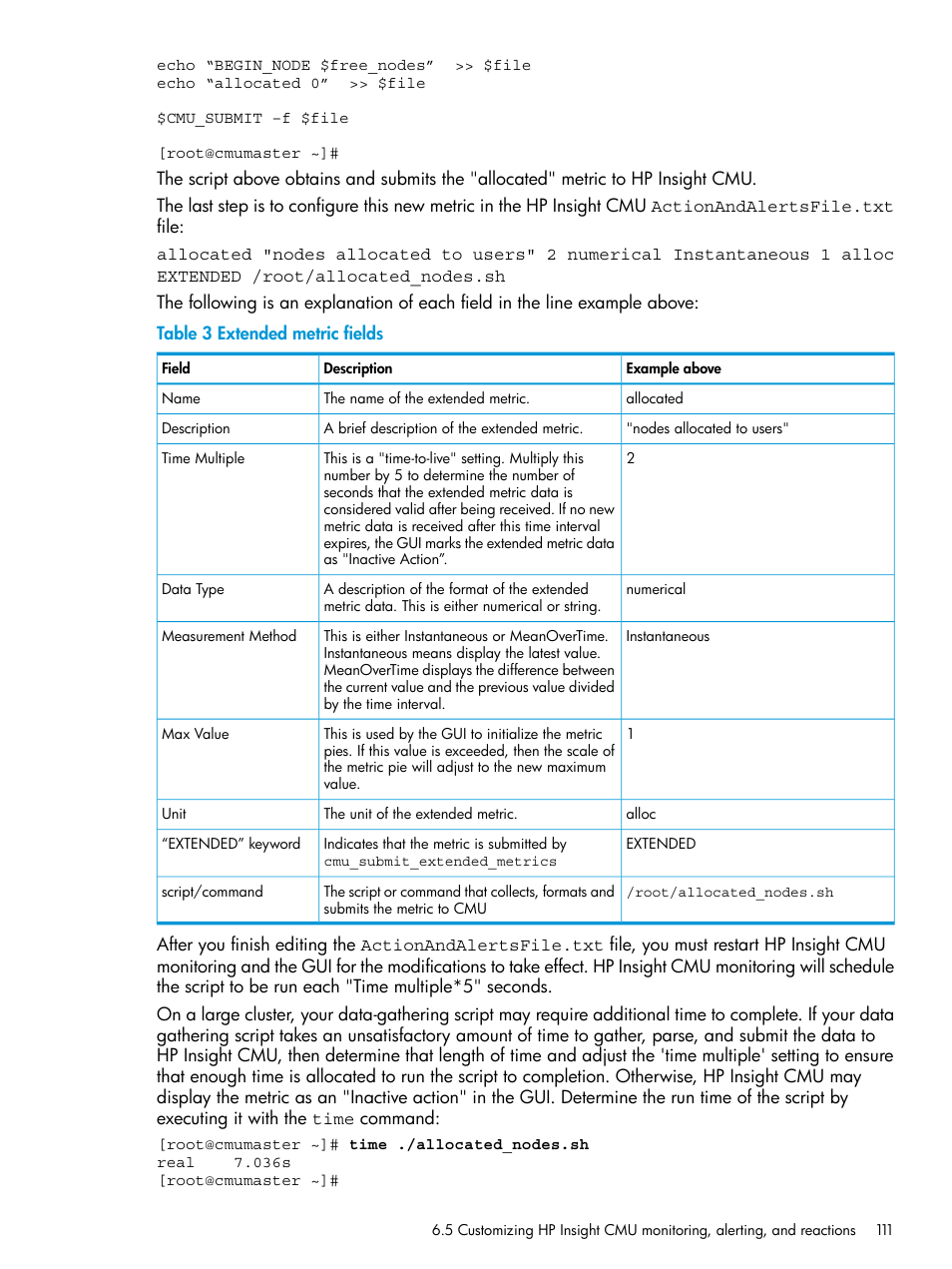 Extended metric fields | HP Insight Cluster Management Utility User Manual | Page 111 / 223