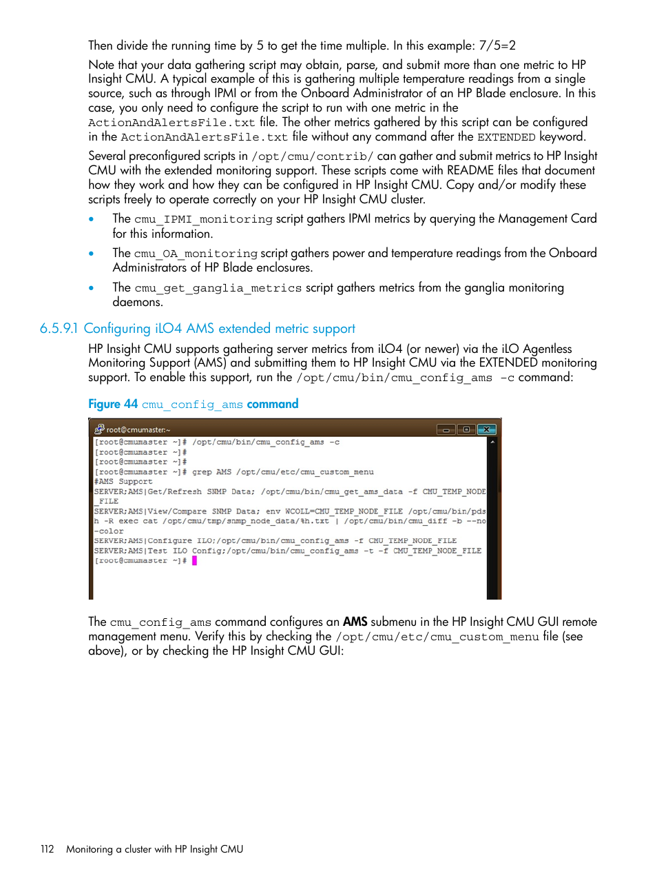 1 configuring ilo4 ams extended metric support, Cmu_config_ams, Command | HP Insight Cluster Management Utility User Manual | Page 112 / 223