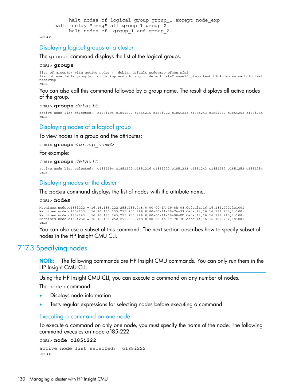 3 specifying nodes | HP Insight Cluster Management Utility User Manual | Page 130 / 223