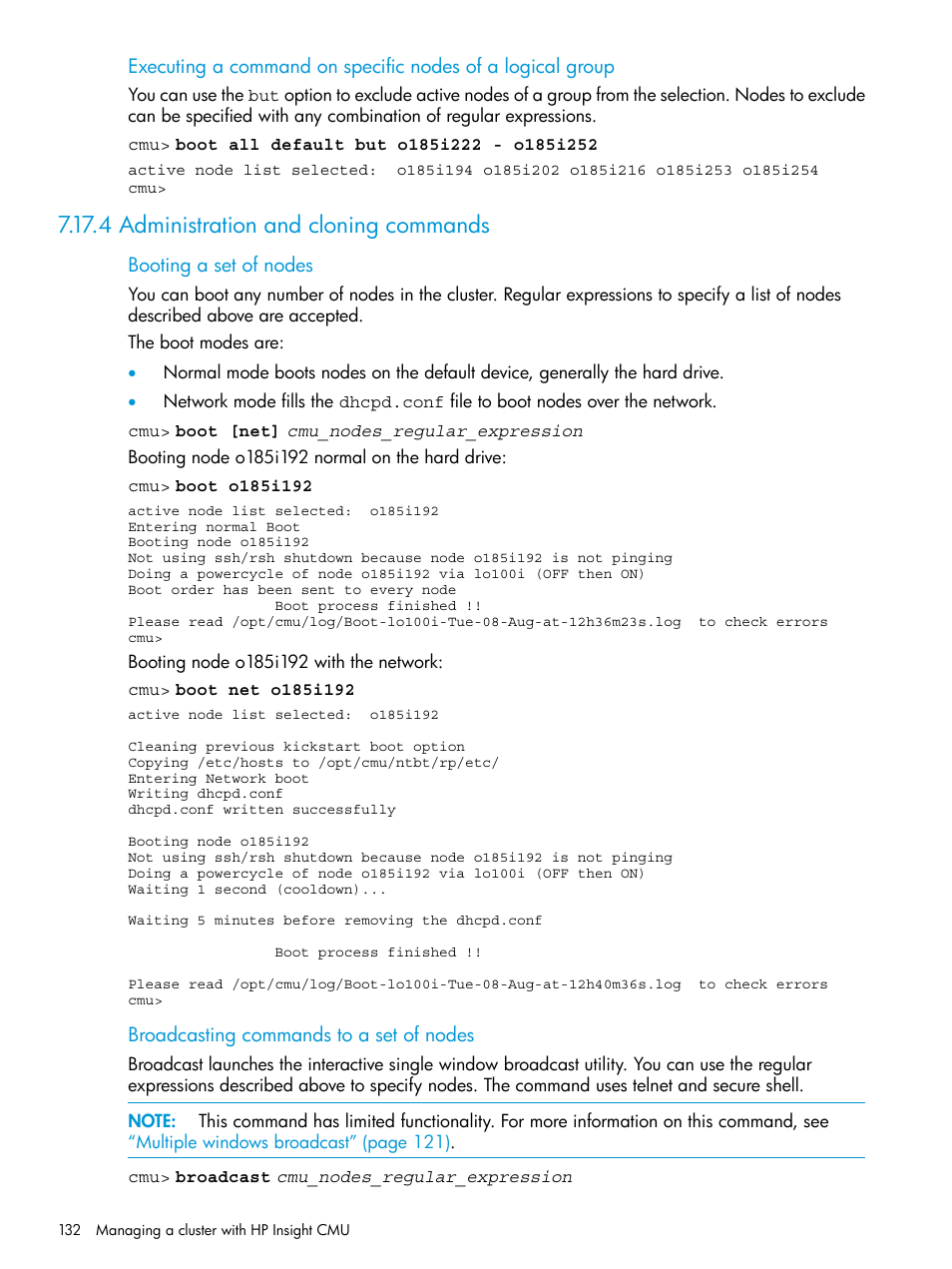 4 administration and cloning commands | HP Insight Cluster Management Utility User Manual | Page 132 / 223