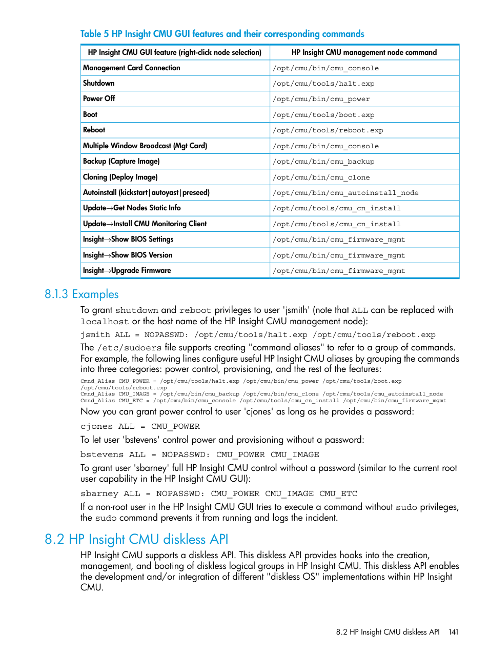 3 examples, 2 hp insight cmu diskless api | HP Insight Cluster Management Utility User Manual | Page 141 / 223