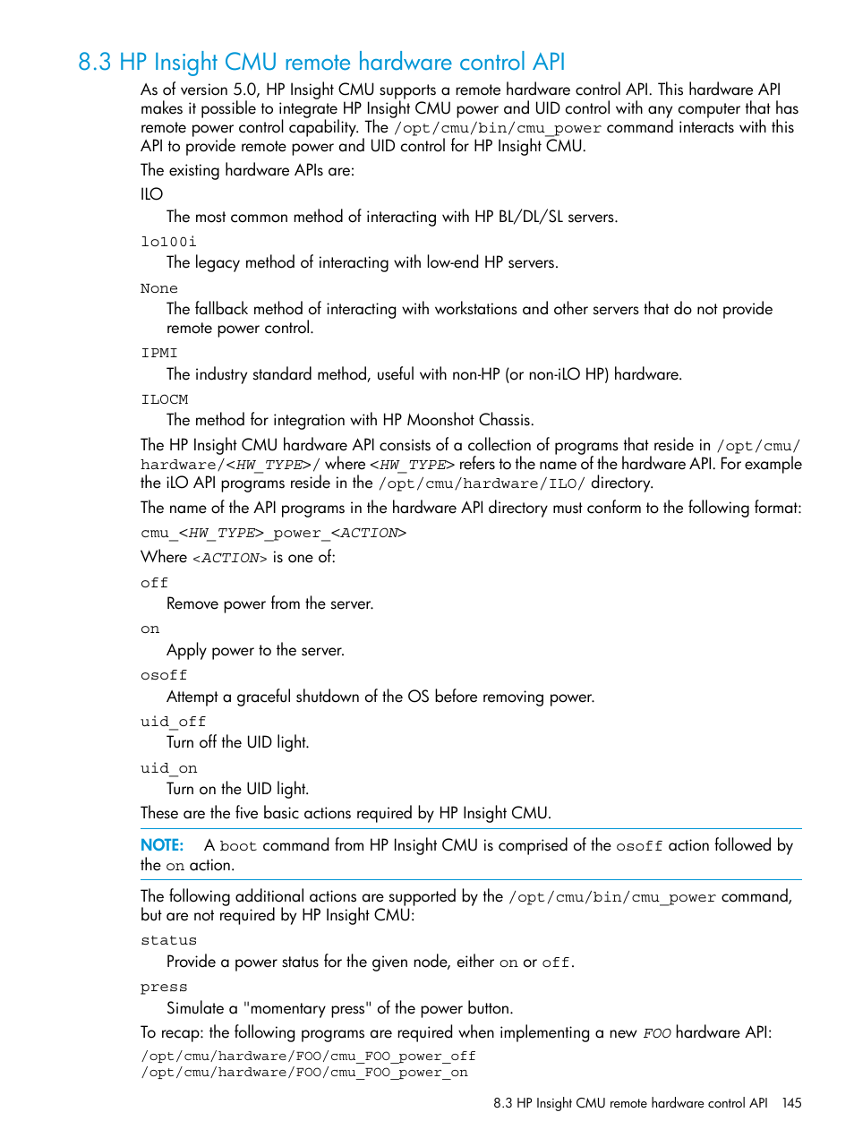 3 hp insight cmu remote hardware control api | HP Insight Cluster Management Utility User Manual | Page 145 / 223