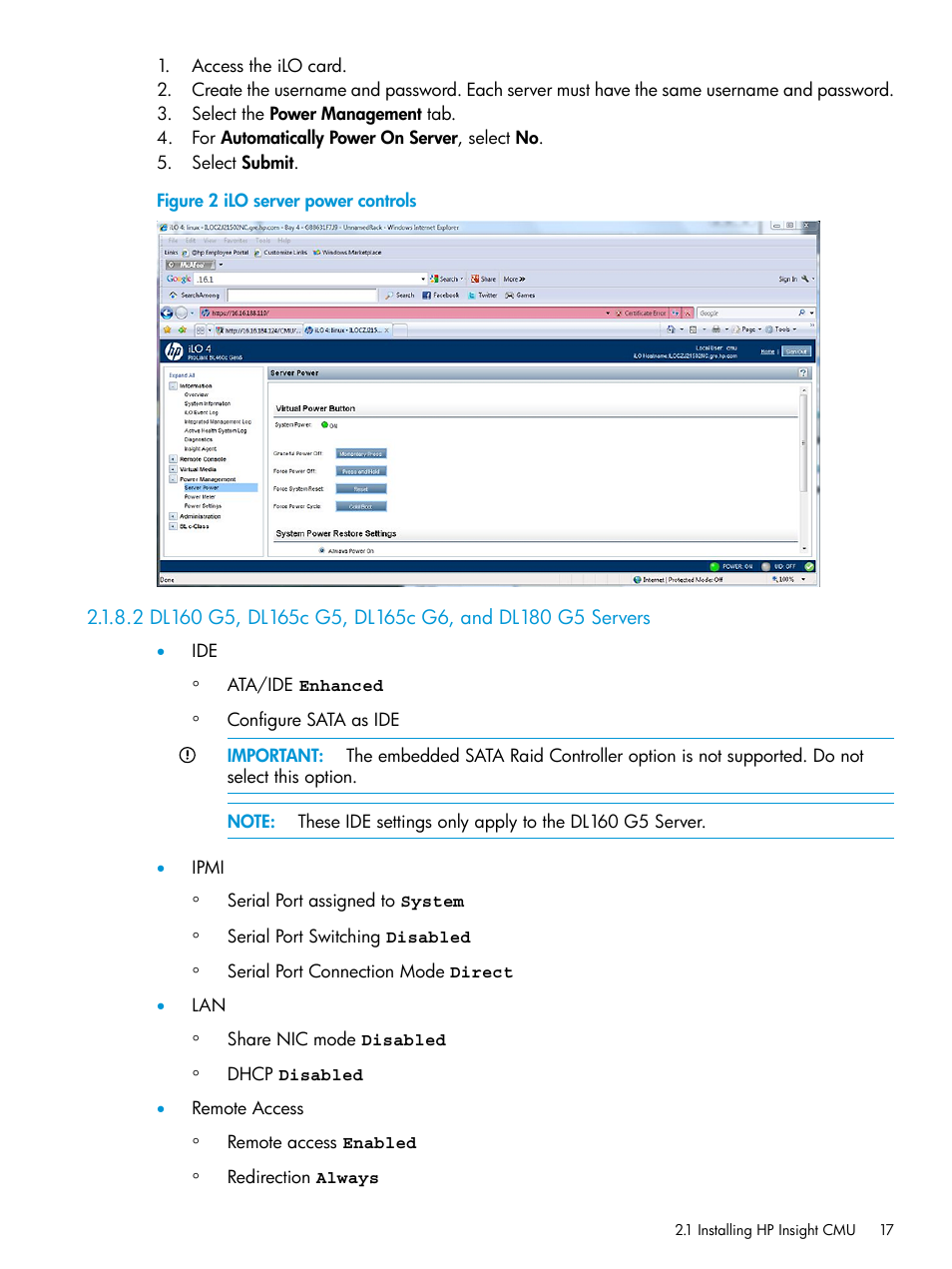 Ilo server power controls | HP Insight Cluster Management Utility User Manual | Page 17 / 223