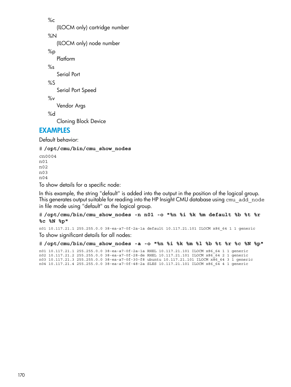 Examples | HP Insight Cluster Management Utility User Manual | Page 170 / 223