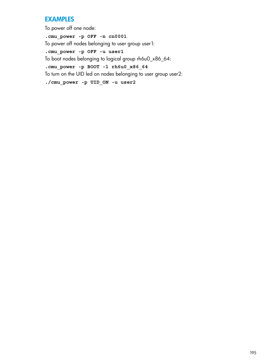 Examples | HP Insight Cluster Management Utility User Manual | Page 195 / 223