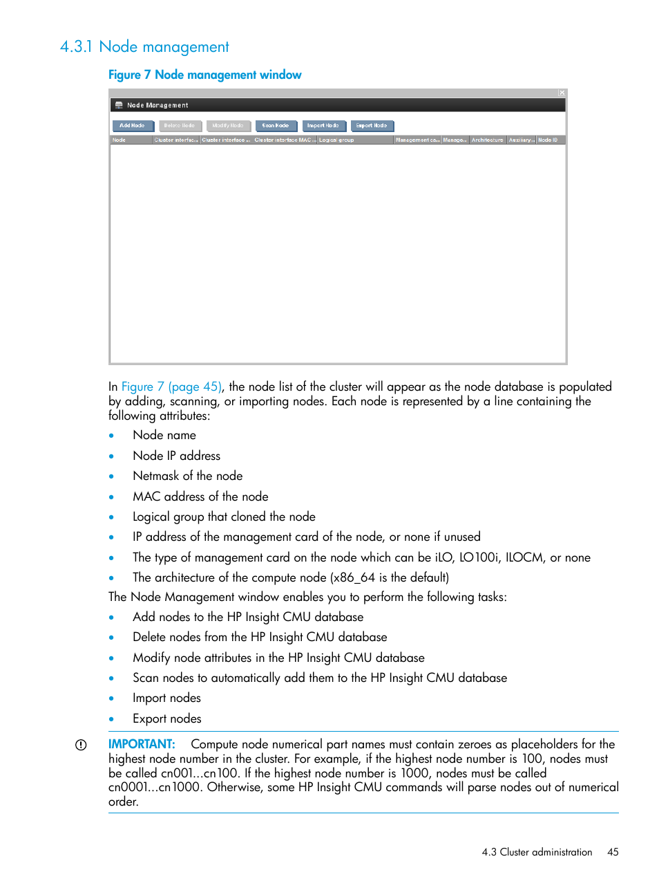 1 node management, Node management window | HP Insight Cluster Management Utility User Manual | Page 45 / 223