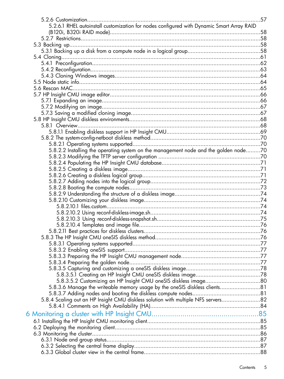 6 monitoring a cluster with hp insight cmu | HP Insight Cluster Management Utility User Manual | Page 5 / 223