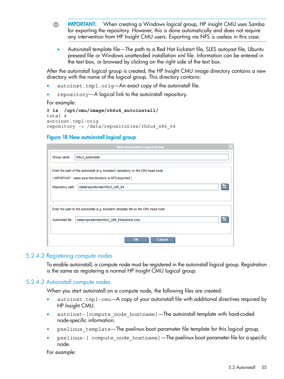 2 registering compute nodes, 3 autoinstall compute nodes, New autoinstall logical group | HP Insight Cluster Management Utility User Manual | Page 55 / 223