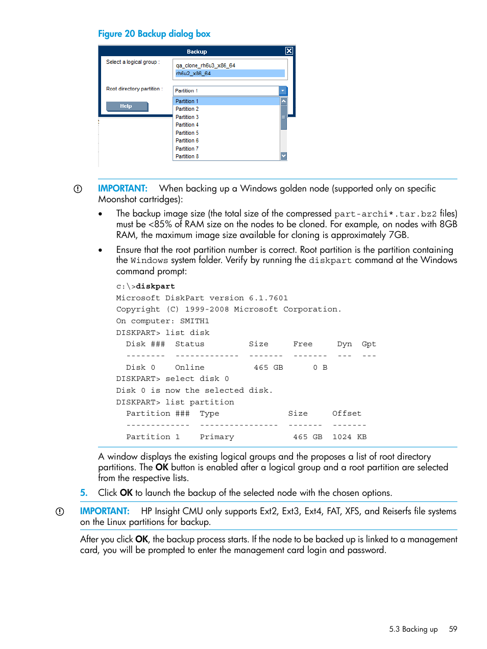 Backup dialog box | HP Insight Cluster Management Utility User Manual | Page 59 / 223