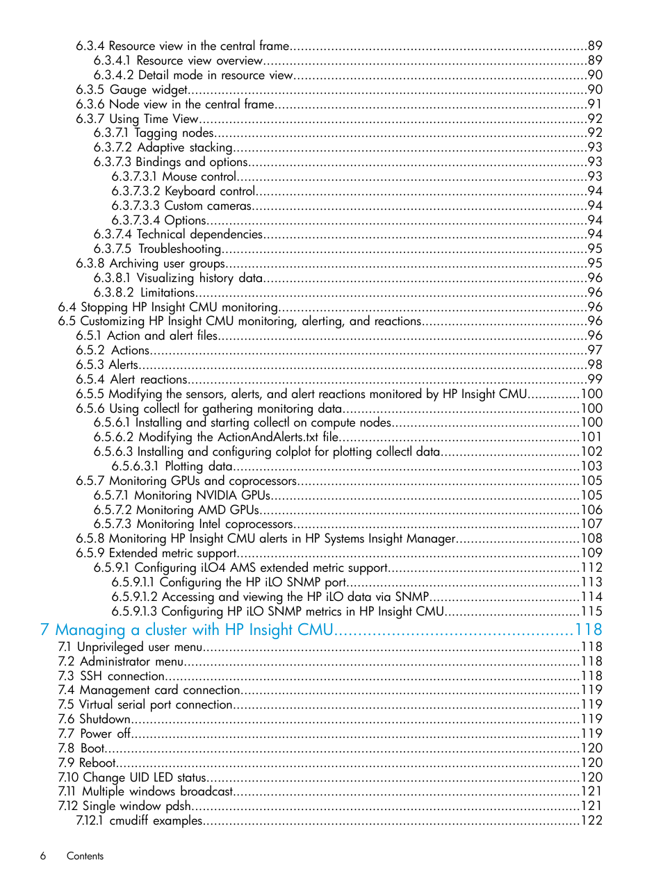 7 managing a cluster with hp insight cmu | HP Insight Cluster Management Utility User Manual | Page 6 / 223