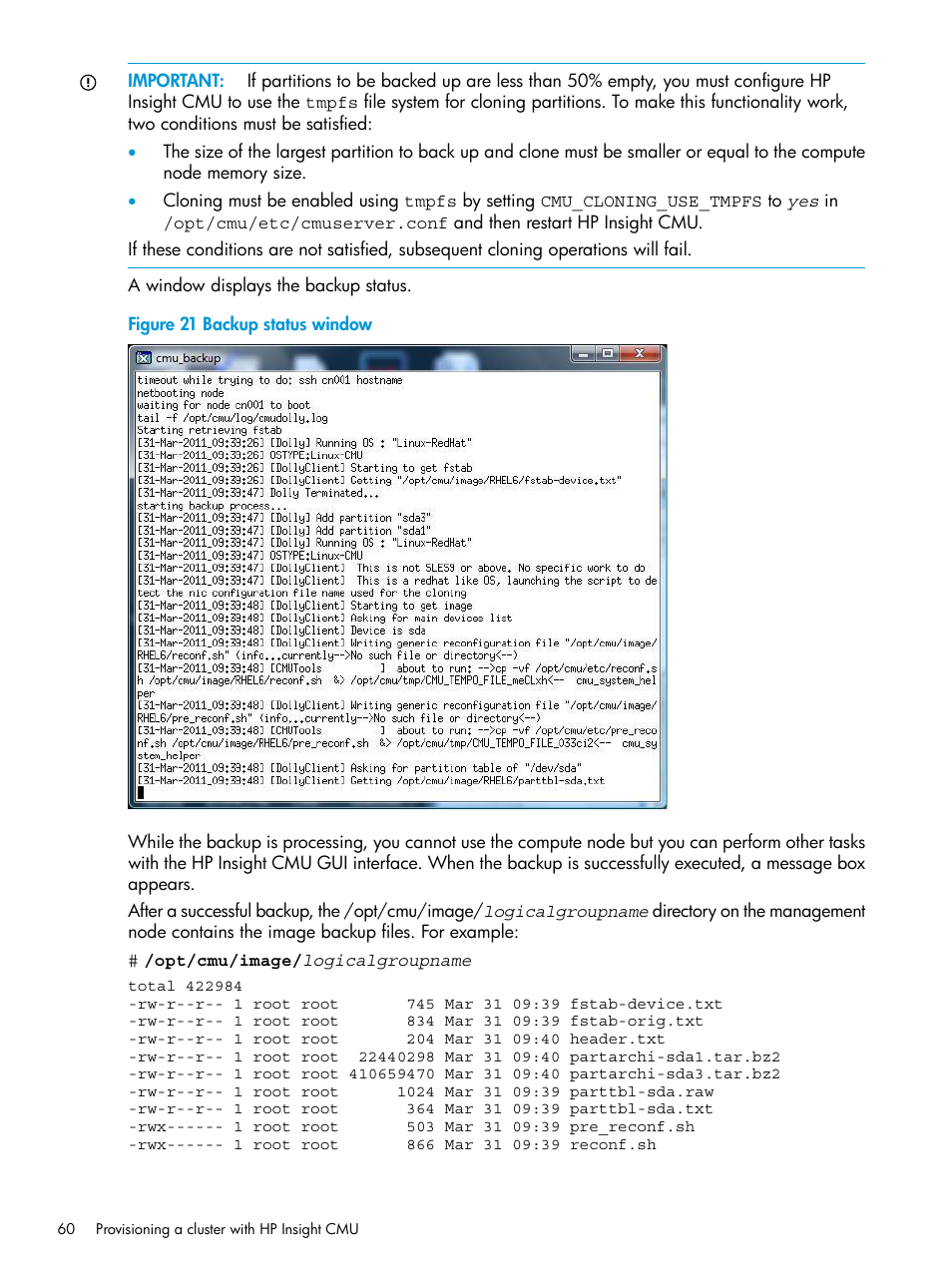 Backup status window | HP Insight Cluster Management Utility User Manual | Page 60 / 223