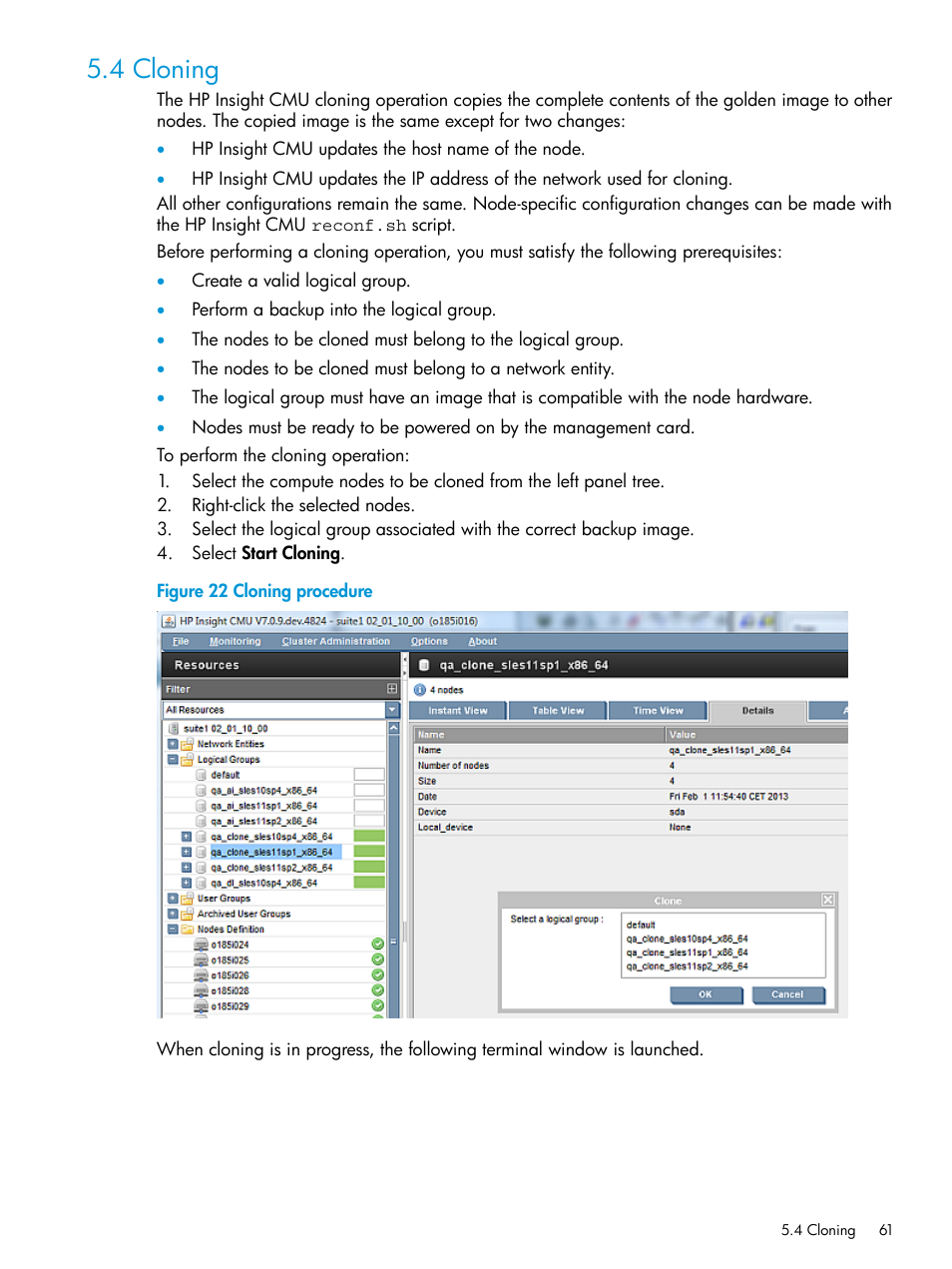 4 cloning, Cloning procedure | HP Insight Cluster Management Utility User Manual | Page 61 / 223