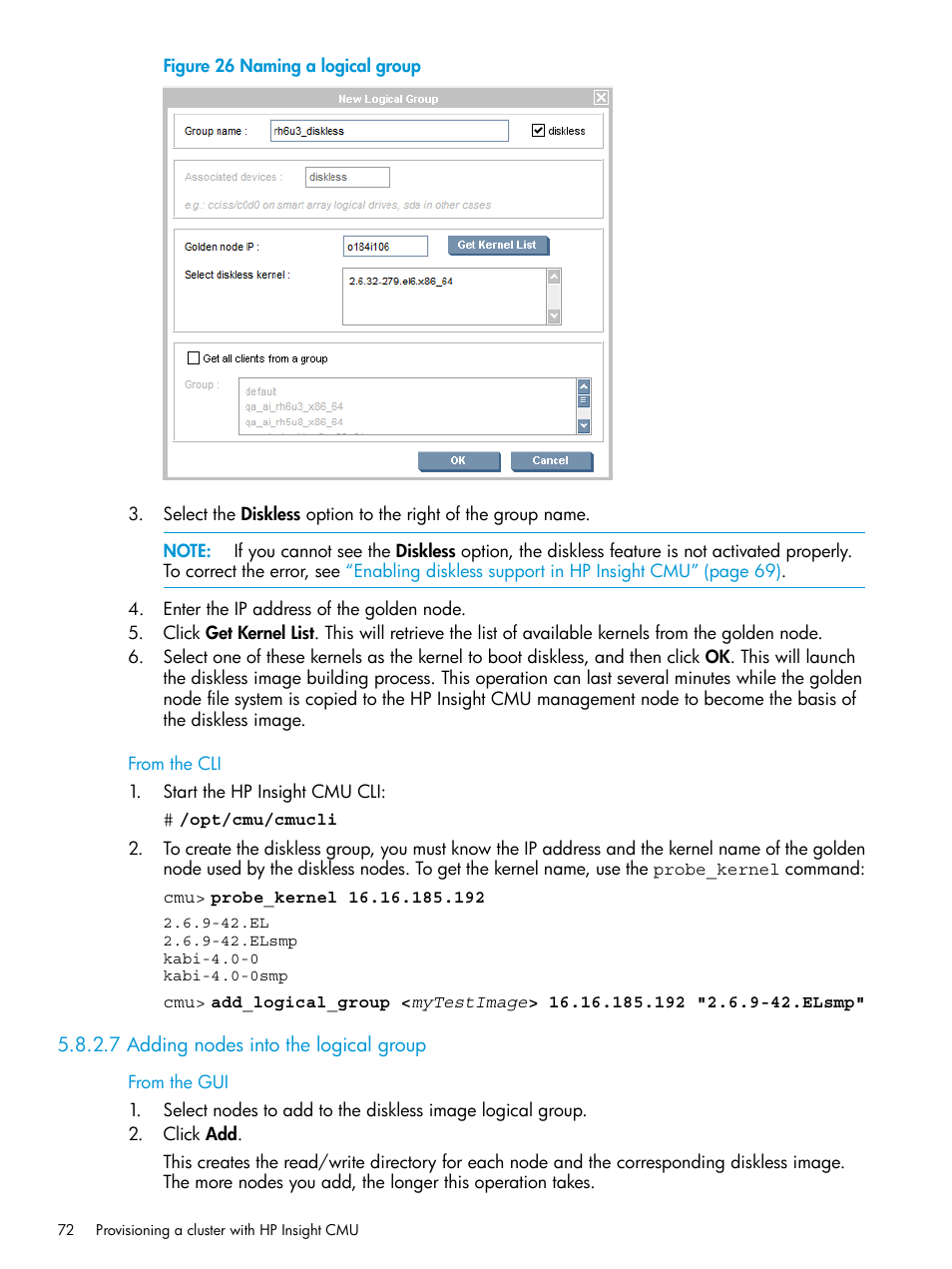 7 adding nodes into the logical group, Naming a logical group | HP Insight Cluster Management Utility User Manual | Page 72 / 223