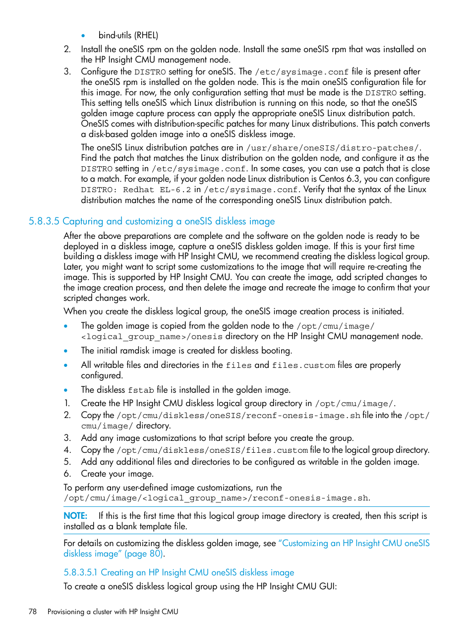 1 creating an hp insight cmu onesis diskless image | HP Insight Cluster Management Utility User Manual | Page 78 / 223