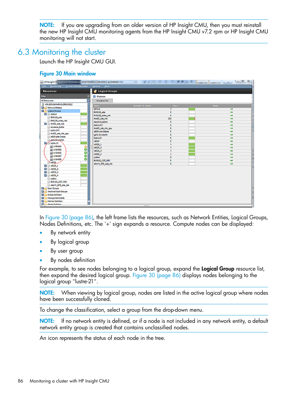 3 monitoring the cluster, Main window | HP Insight Cluster Management Utility User Manual | Page 86 / 223