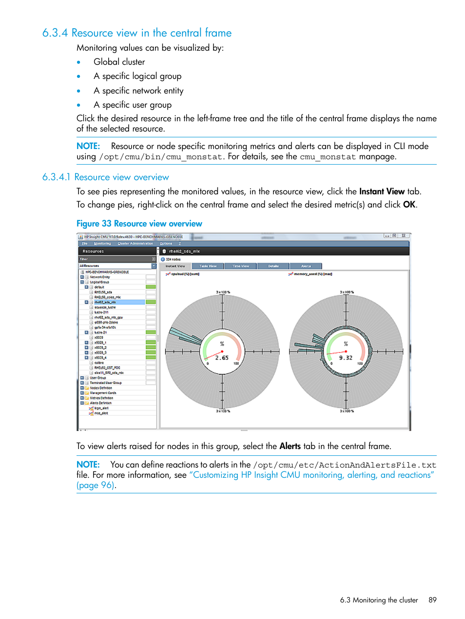 4 resource view in the central frame, 1 resource view overview, Resource view overview | HP Insight Cluster Management Utility User Manual | Page 89 / 223