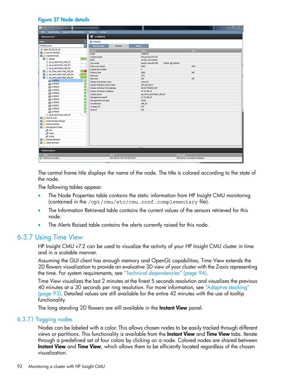 7 using time view, 1 tagging nodes, Node details | HP Insight Cluster Management Utility User Manual | Page 92 / 223