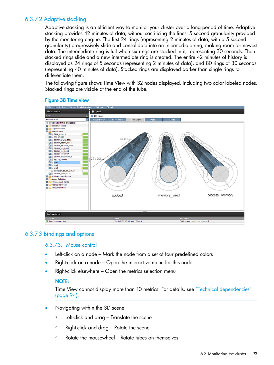 2 adaptive stacking, 3 bindings and options, 1 mouse control | 2 adaptive stacking 6.3.7.3 bindings and options, Time view, Adaptive stacking | HP Insight Cluster Management Utility User Manual | Page 93 / 223