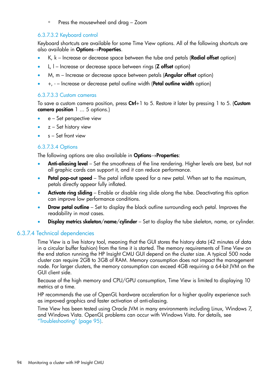 2 keyboard control, 3 custom cameras, 4 options | 4 technical dependencies | HP Insight Cluster Management Utility User Manual | Page 94 / 223