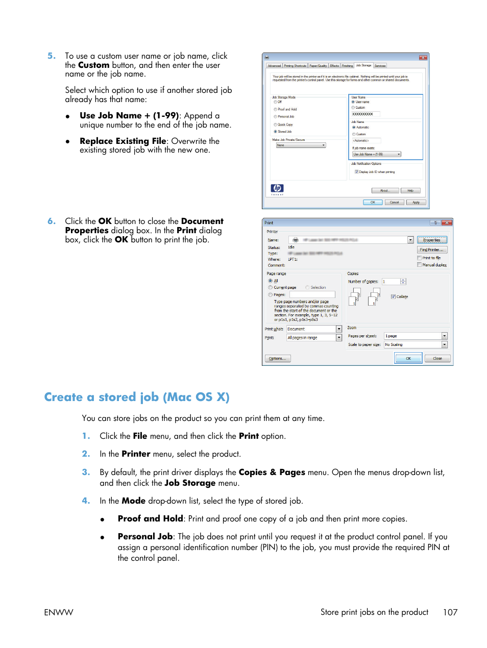 Create a stored job (mac os x) | HP LaserJet Enterprise MFP M725 series User Manual | Page 121 / 318
