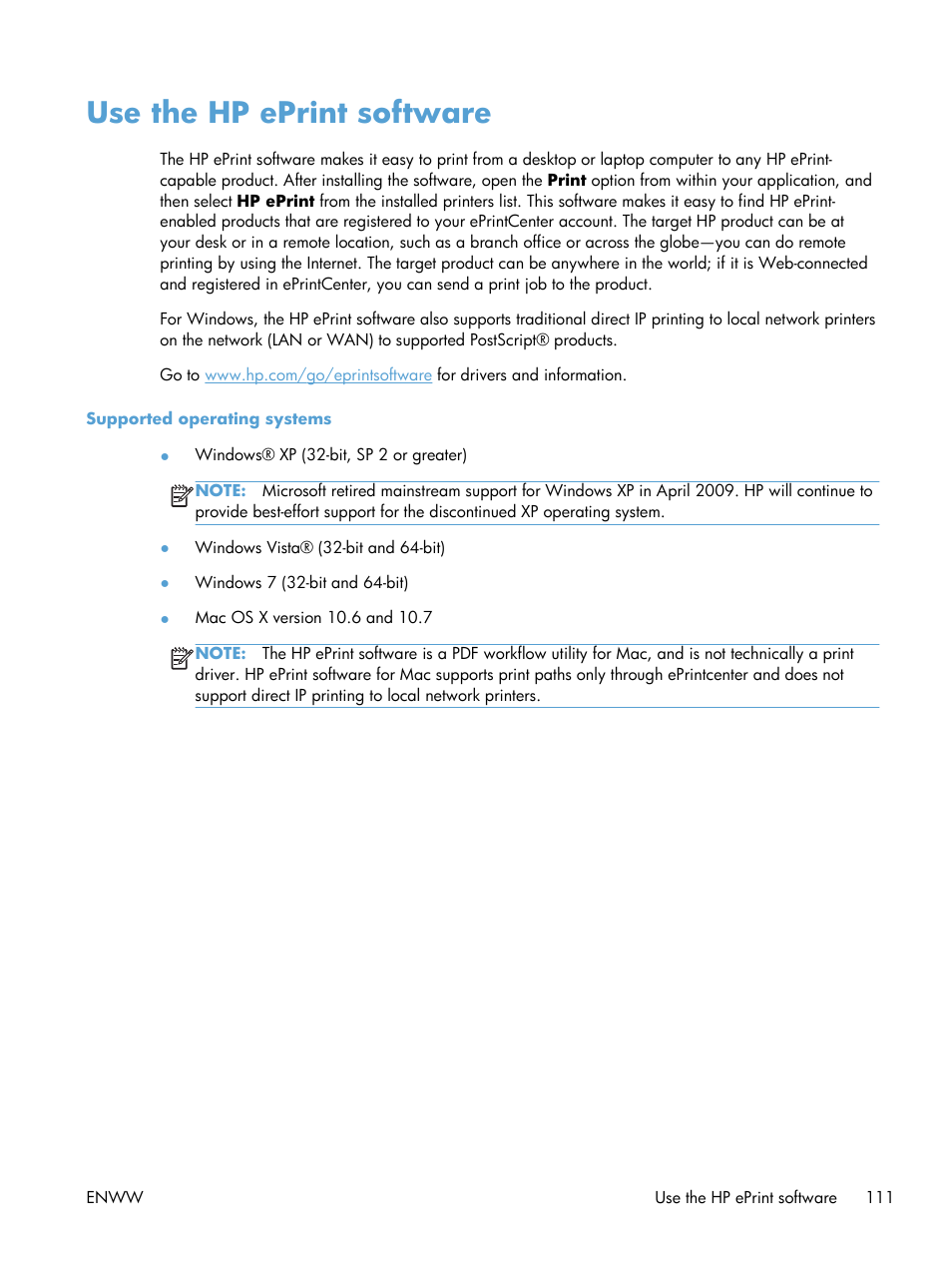 Use the hp eprint software | HP LaserJet Enterprise MFP M725 series User Manual | Page 125 / 318