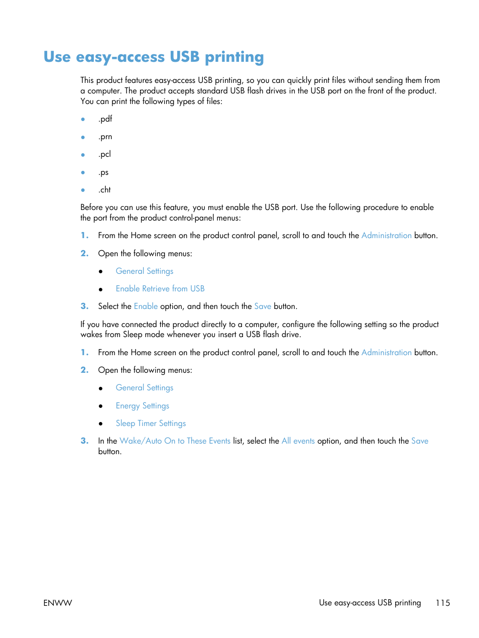 Use easy-access usb printing | HP LaserJet Enterprise MFP M725 series User Manual | Page 129 / 318