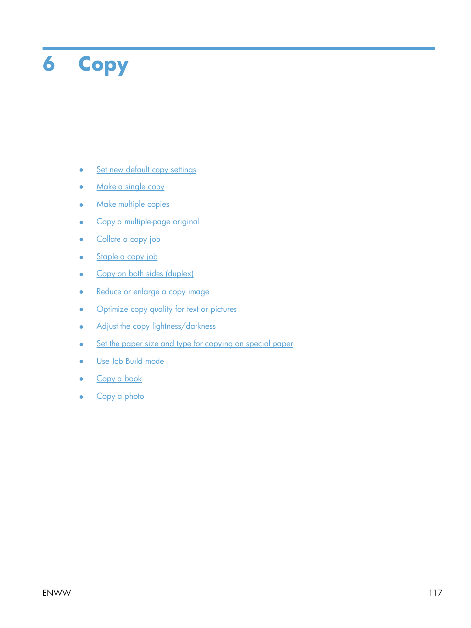 Copy, 6 copy | HP LaserJet Enterprise MFP M725 series User Manual | Page 131 / 318