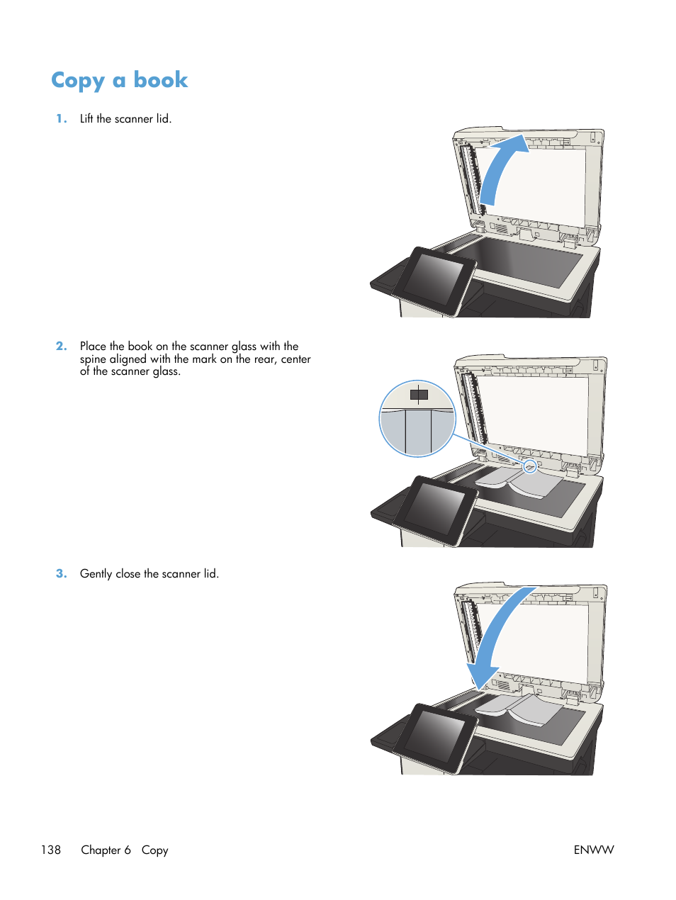 Copy a book | HP LaserJet Enterprise MFP M725 series User Manual | Page 152 / 318