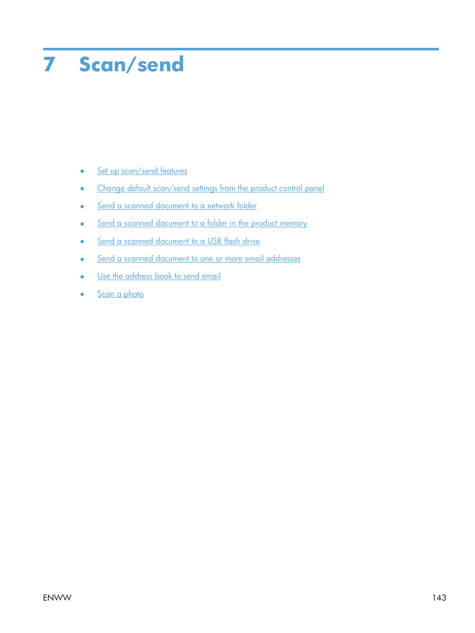 Scan/send, 7 scan/send | HP LaserJet Enterprise MFP M725 series User Manual | Page 157 / 318