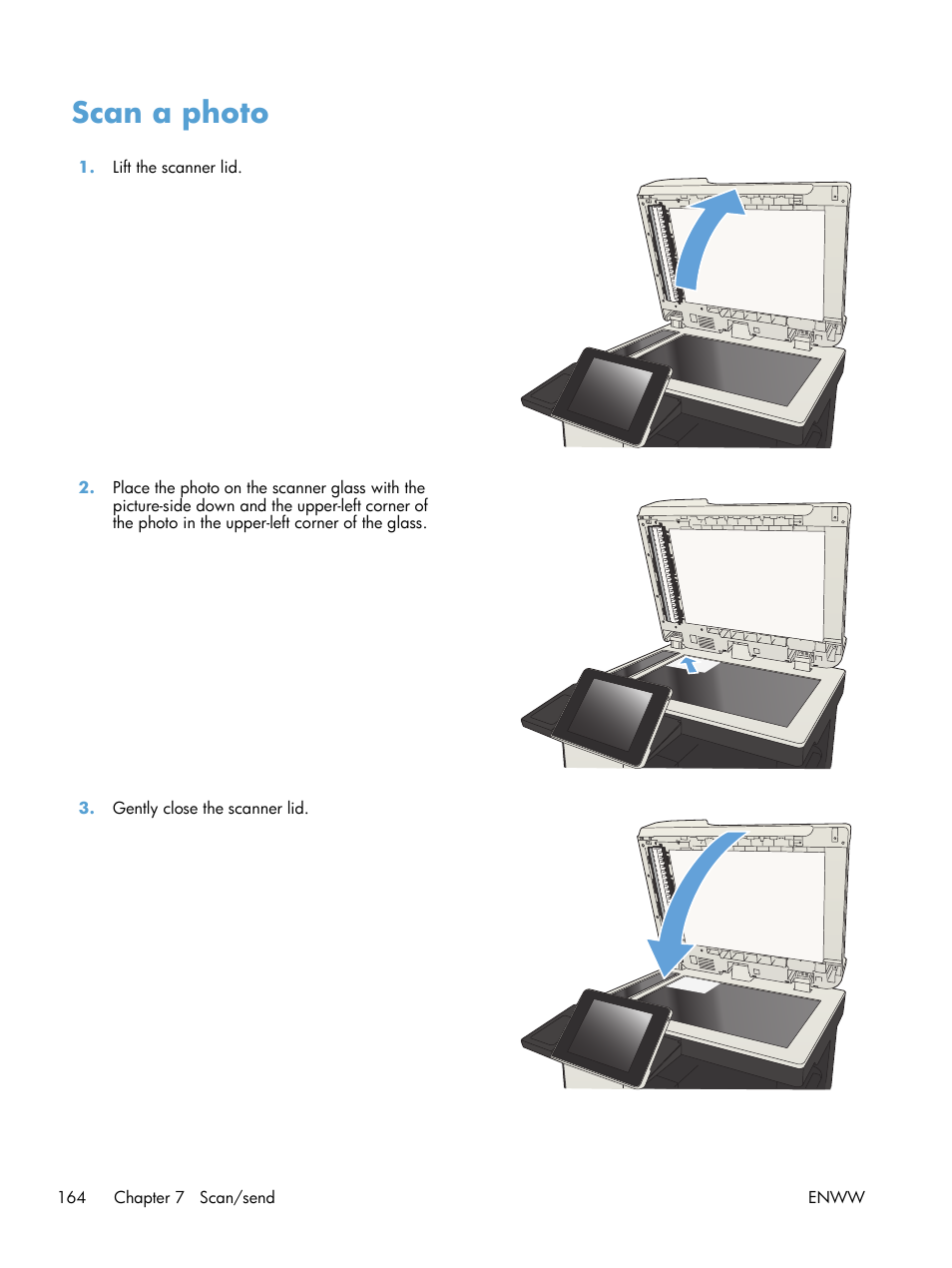 Scan a photo | HP LaserJet Enterprise MFP M725 series User Manual | Page 178 / 318