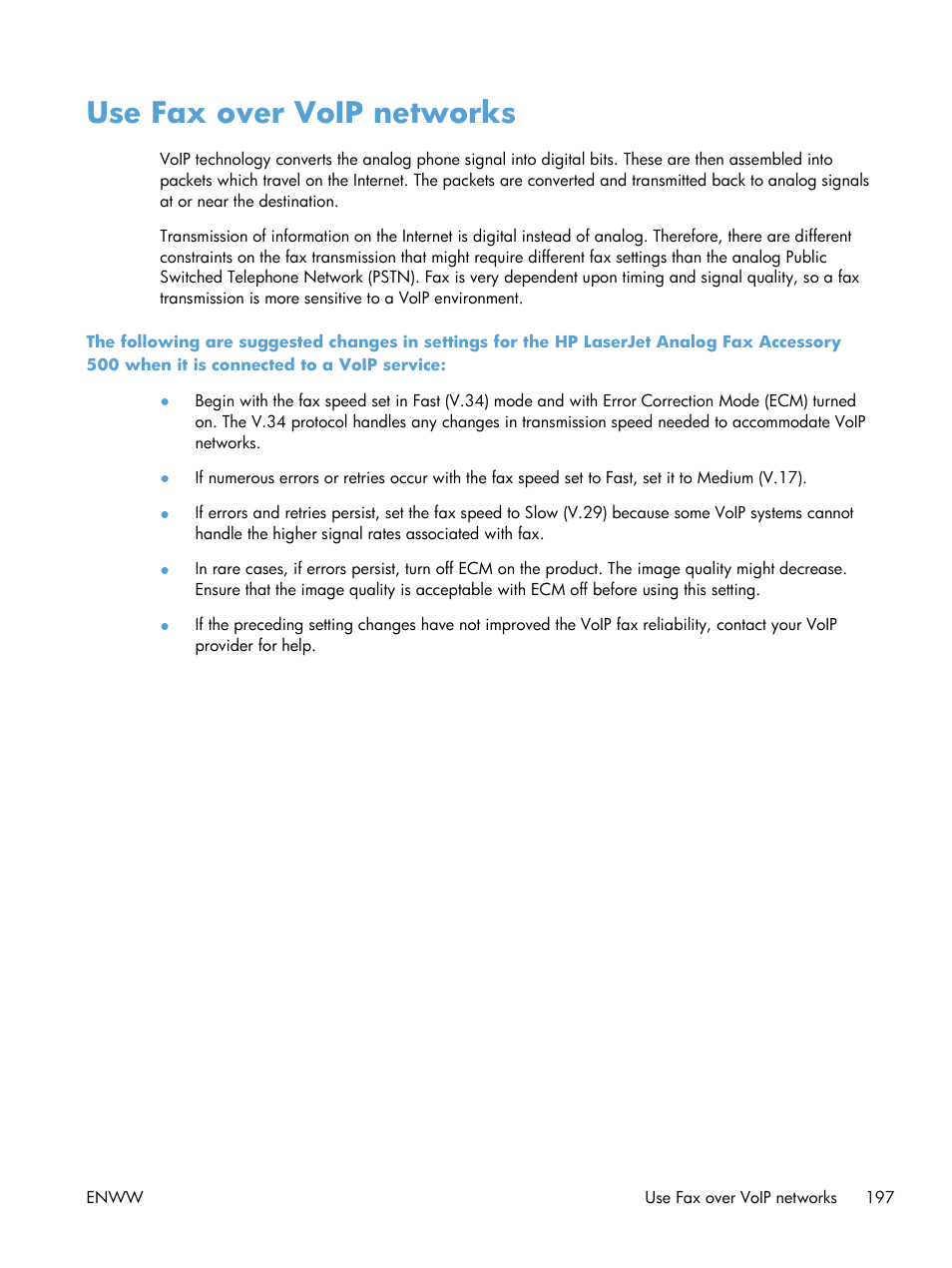 Use fax over voip networks | HP LaserJet Enterprise MFP M725 series User Manual | Page 211 / 318
