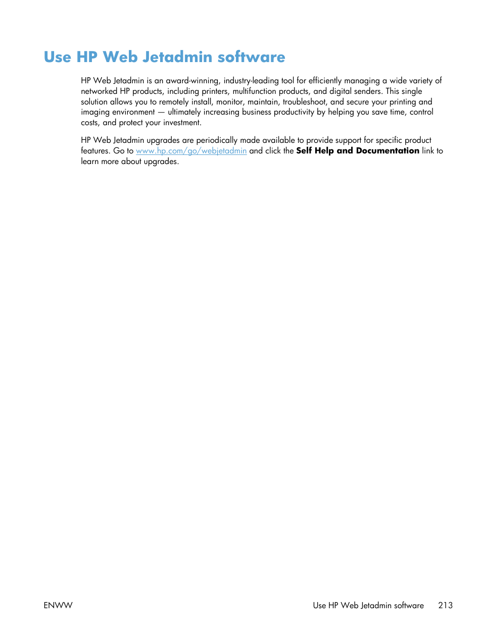 Use hp web jetadmin software | HP LaserJet Enterprise MFP M725 series User Manual | Page 227 / 318