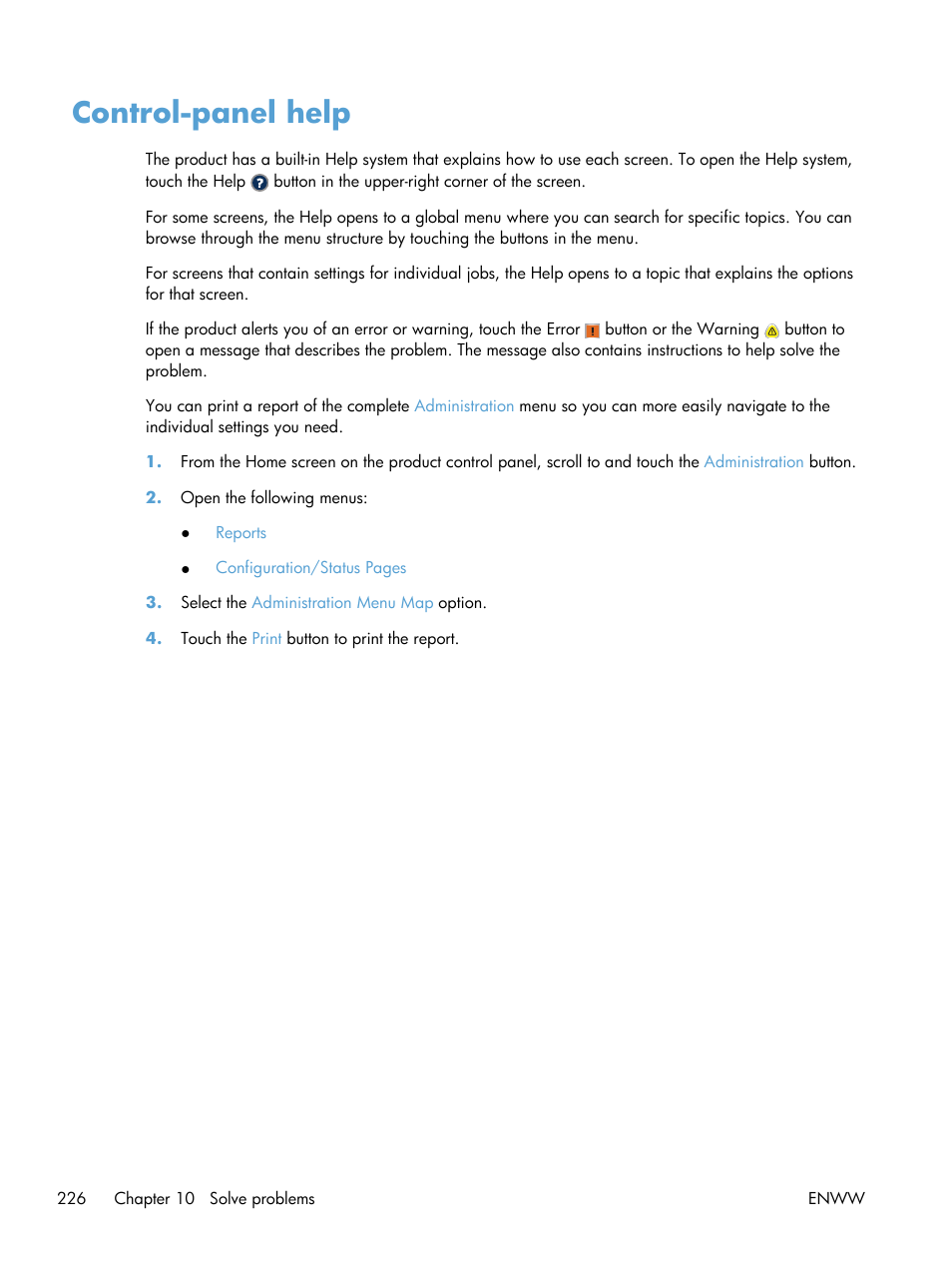 Control-panel help | HP LaserJet Enterprise MFP M725 series User Manual | Page 240 / 318