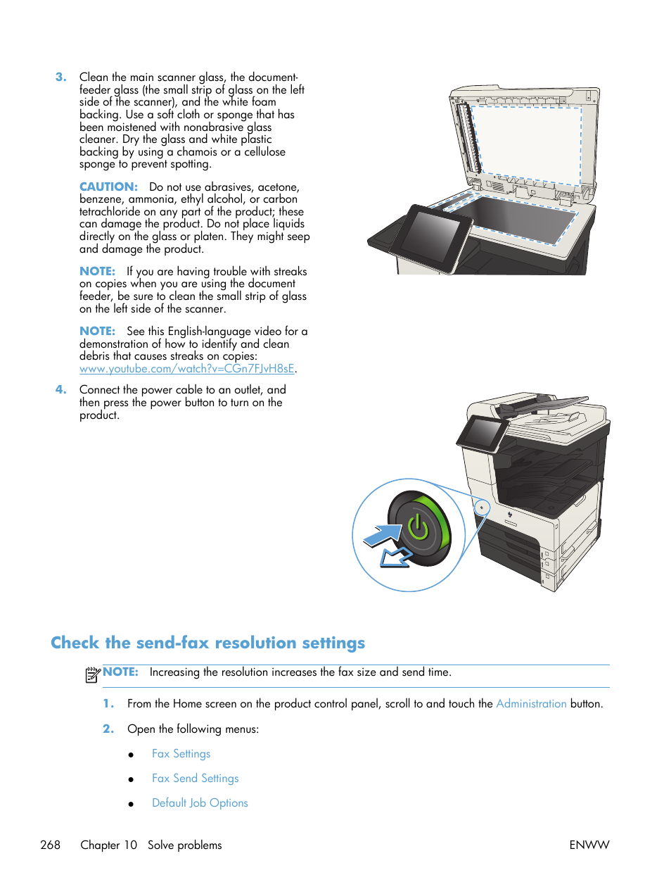 Check the send-fax resolution settings | HP LaserJet Enterprise MFP M725 series User Manual | Page 282 / 318
