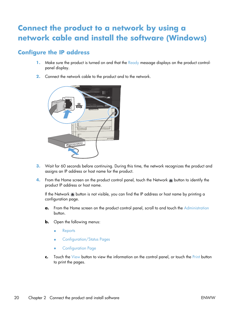 Configure the ip address | HP LaserJet Enterprise MFP M725 series User Manual | Page 34 / 318